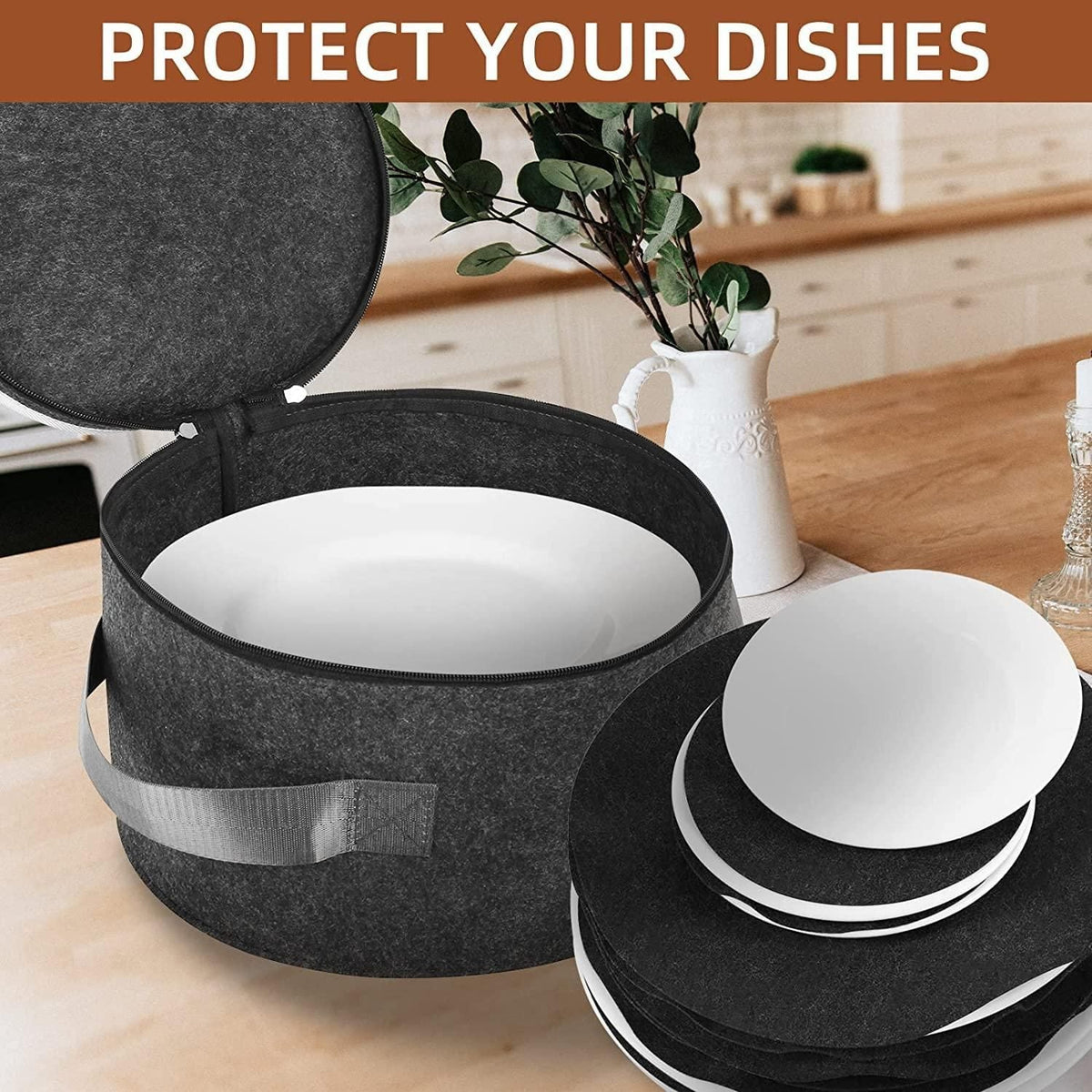 Plate Storage Case with 12 Thick Felt Dividers